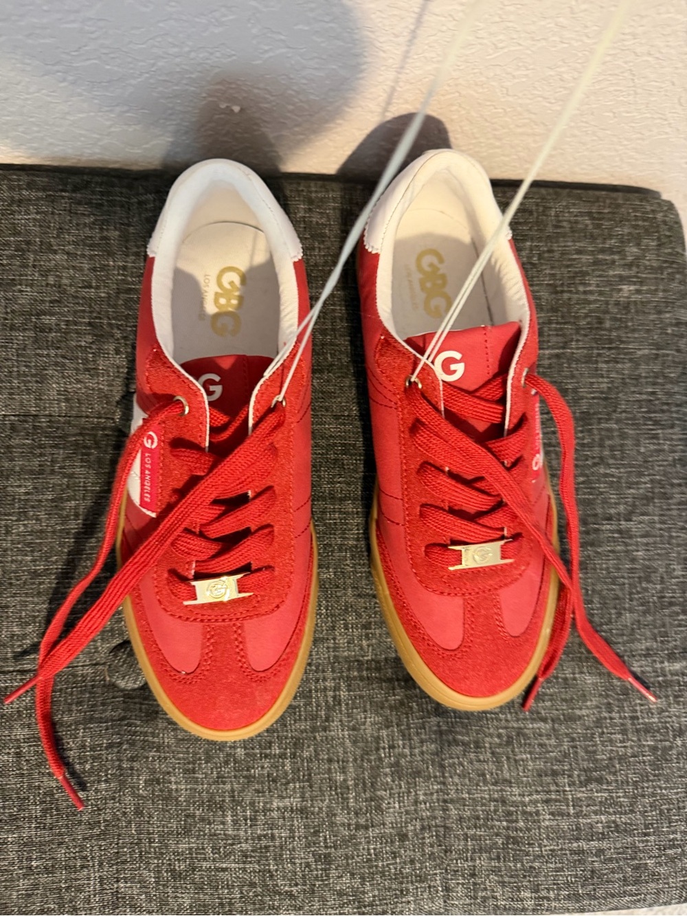 G by Guess Red Suede & Mesh Lace-Up Sneakers with Gum Sole